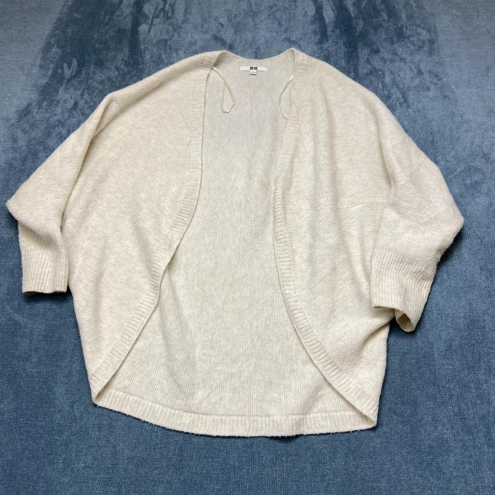 Uniqlo Cardigan Sweater Womens Large Beige Open Front Dolman Sleeve Open Front